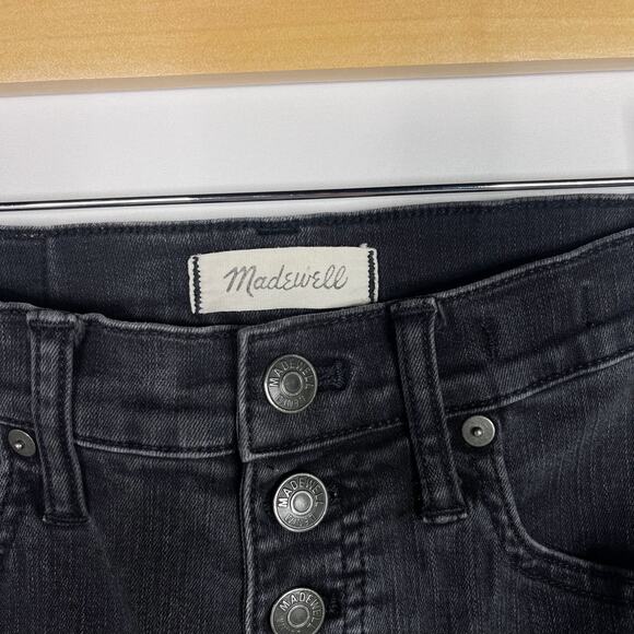 Madewell 26 9" Mid-Rise Skinny Jeans Berkeley Black Button Through Chewed Hems - Picture 7 of 14